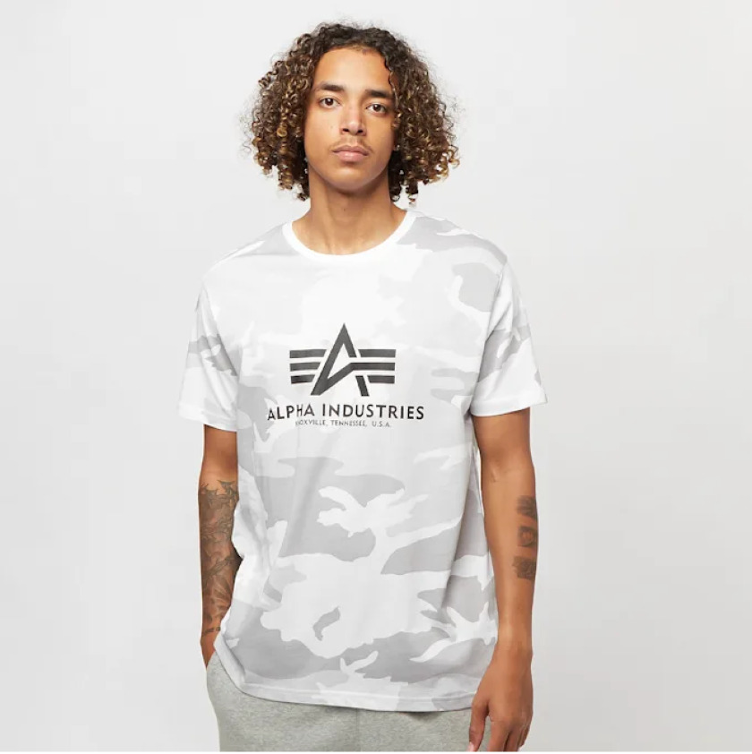 Alpha Industries Pánské tričko Basic Big Logo Camo T - bílo maskáčové